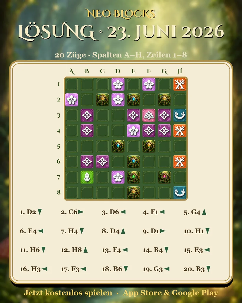 Lösung des NEO Blocks Tagesrätsels vom 23. Juni 2026