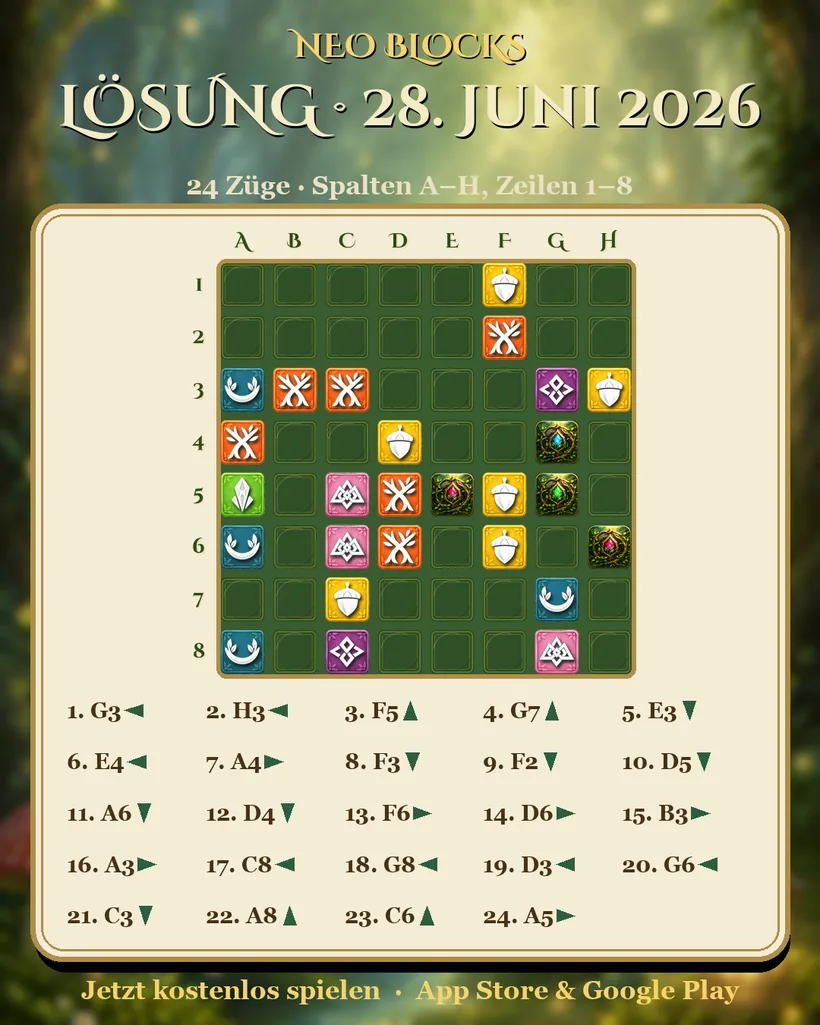 Lösung des NEO Blocks Tagesrätsels vom 28. Juni 2026