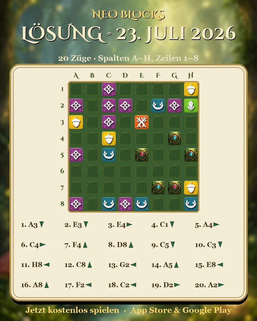 Lösung des NEO Blocks Tagesrätsels vom 23. Juli 2026