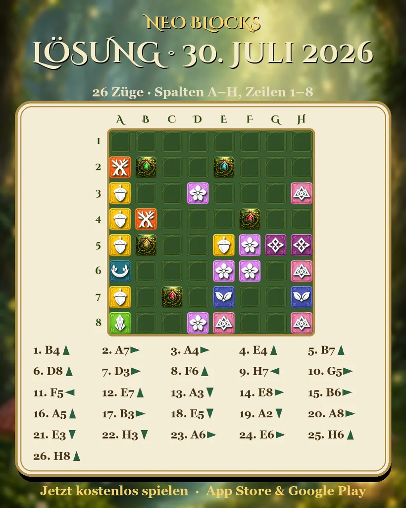 Lösung des NEO Blocks Tagesrätsels vom 30. Juli 2026