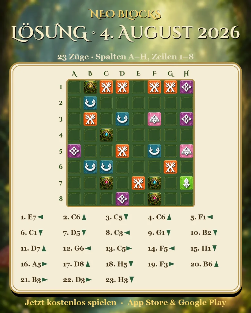 Lösung des NEO Blocks Tagesrätsels vom 4. August 2026