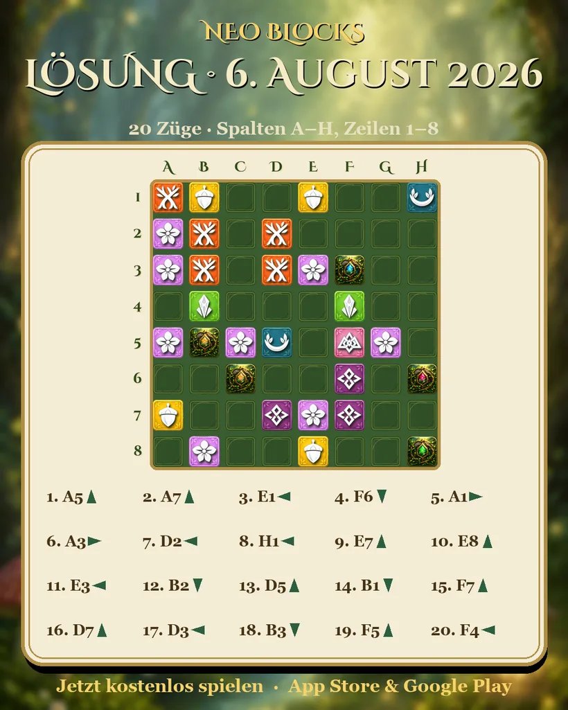 Lösung des NEO Blocks Tagesrätsels vom 6. August 2026