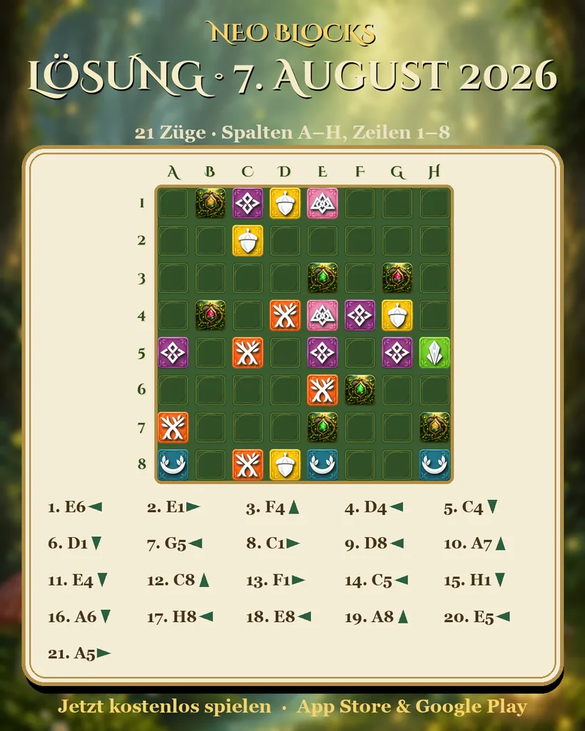 Lösung des NEO Blocks Tagesrätsels vom 7. August 2026