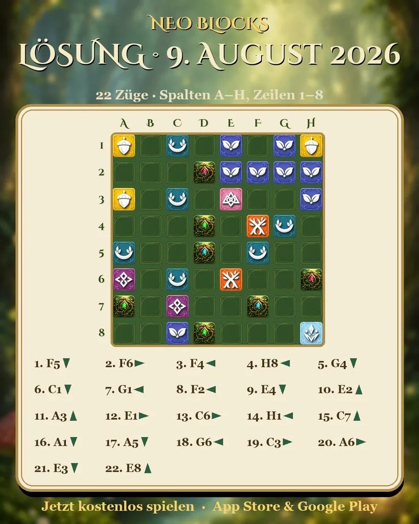 Lösung des NEO Blocks Tagesrätsels vom 9. August 2026