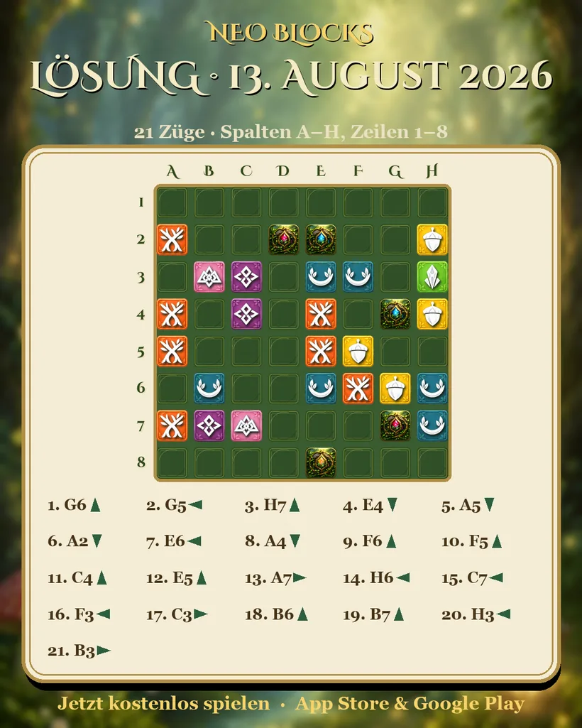 Lösung des NEO Blocks Tagesrätsels vom 13. August 2026