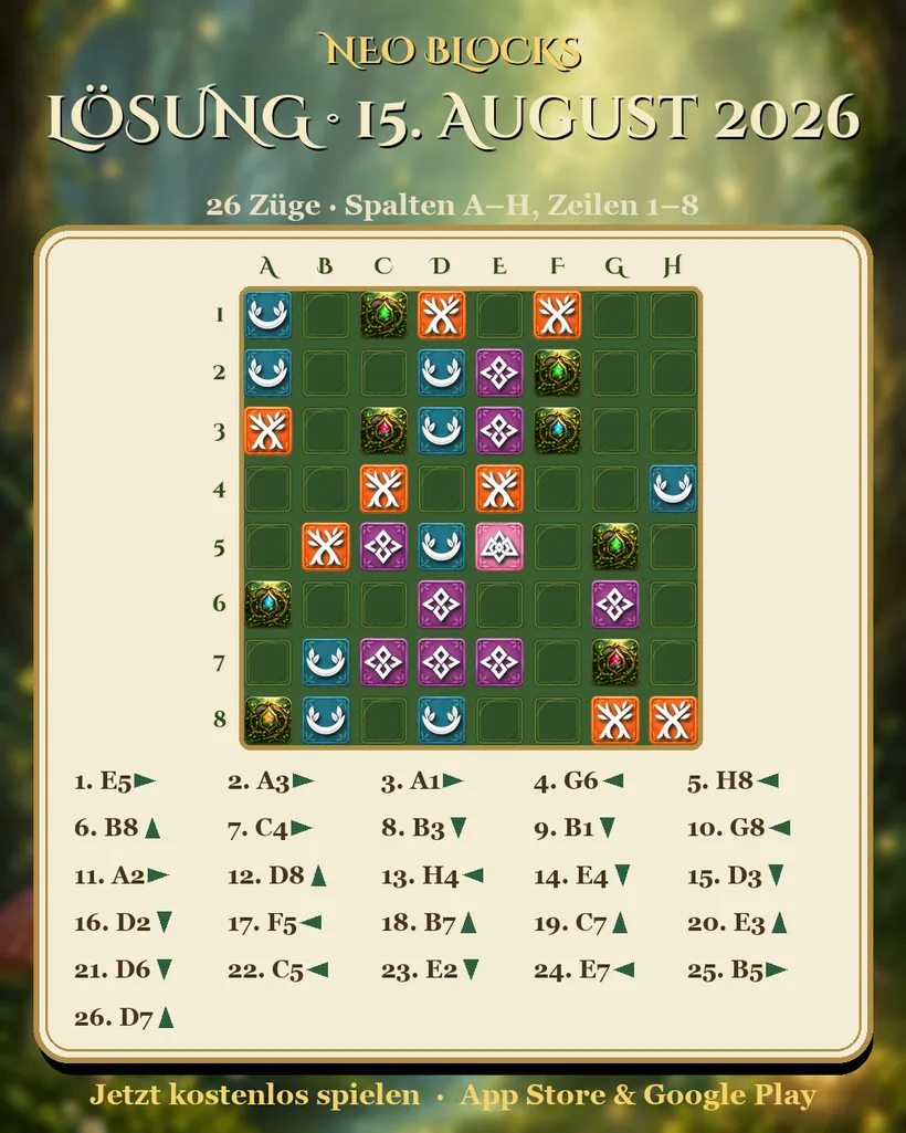 Lösung des NEO Blocks Tagesrätsels vom 15. August 2026