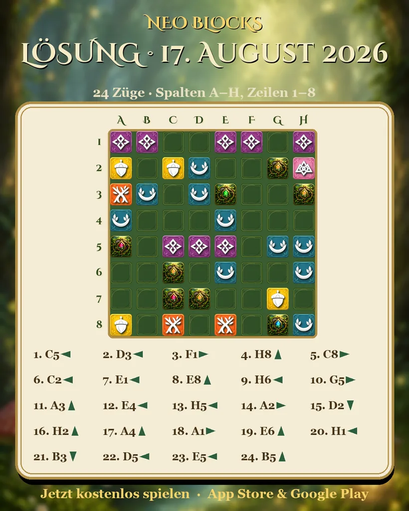Lösung des NEO Blocks Tagesrätsels vom 17. August 2026