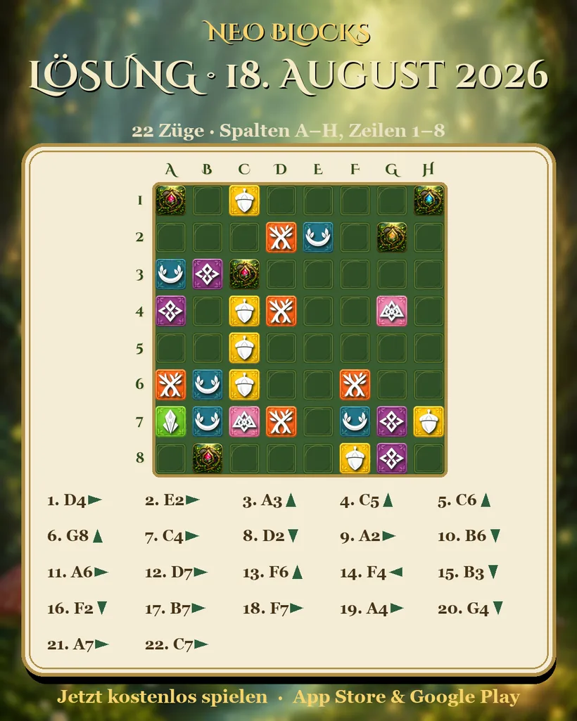 Lösung des NEO Blocks Tagesrätsels vom 18. August 2026