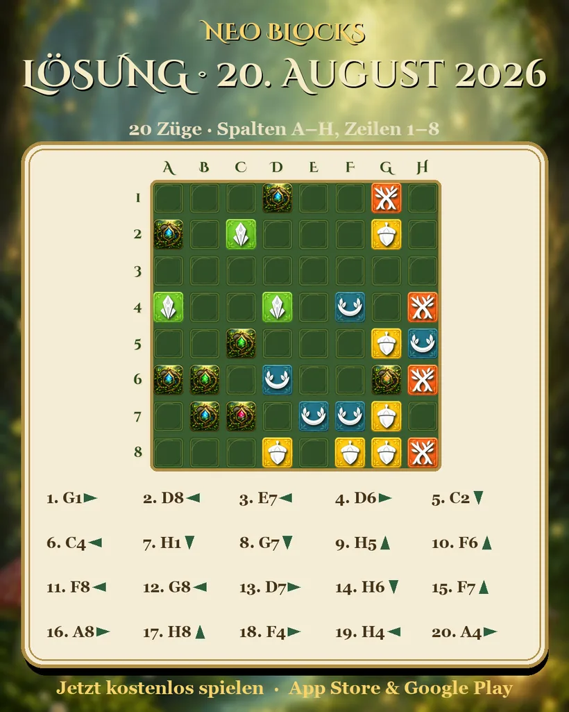 Lösung des NEO Blocks Tagesrätsels vom 20. August 2026