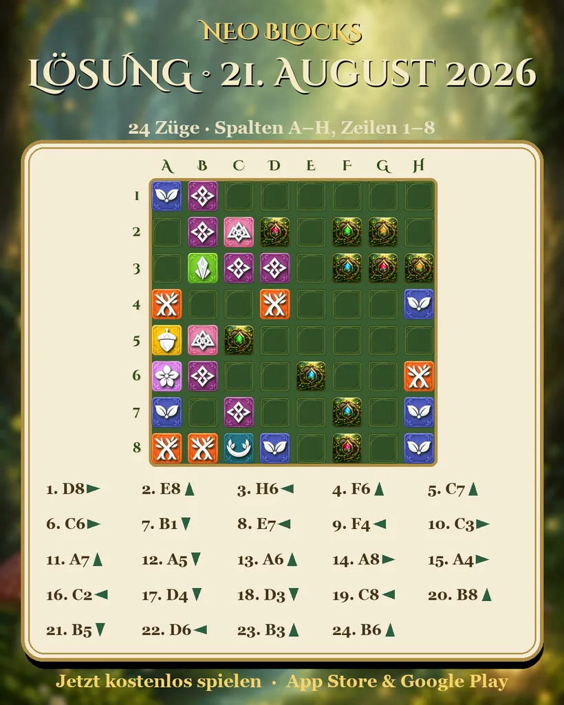 Lösung des NEO Blocks Tagesrätsels vom 21. August 2026