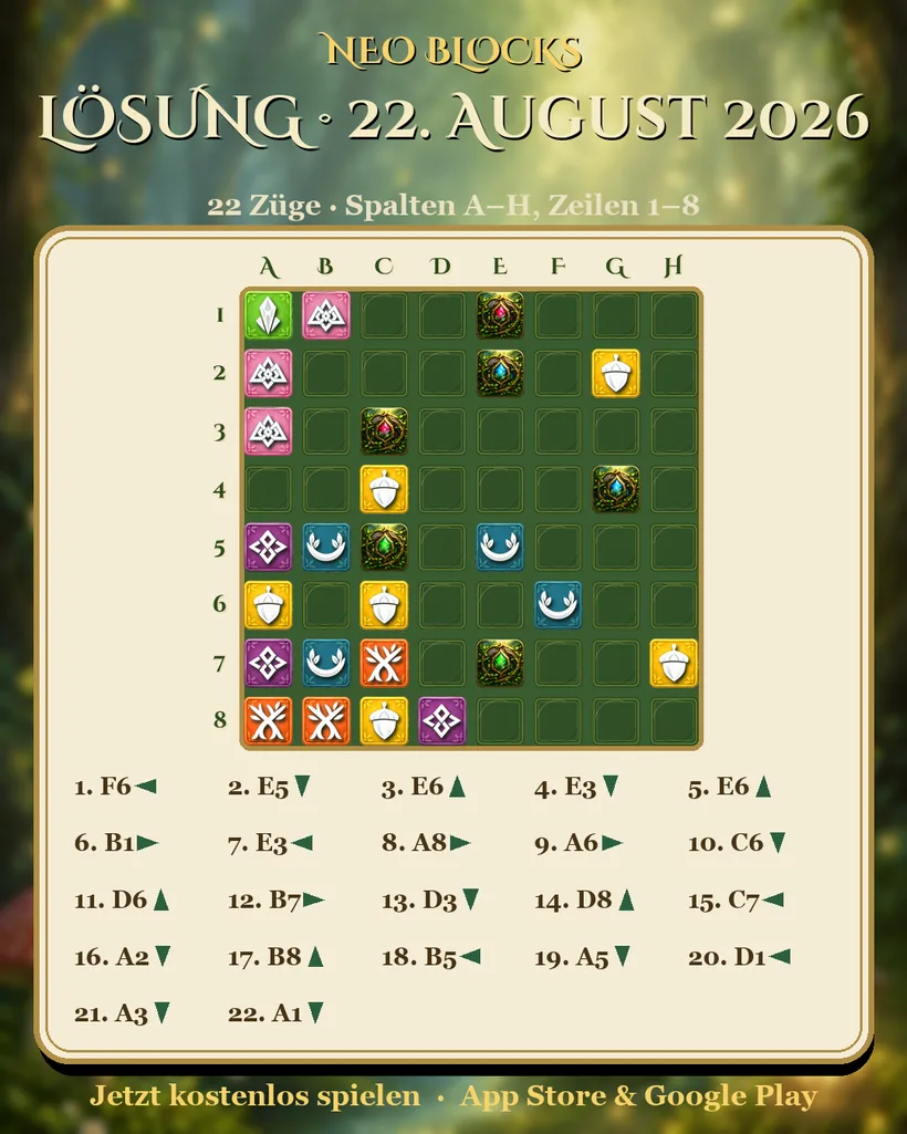 Lösung des NEO Blocks Tagesrätsels vom 22. August 2026