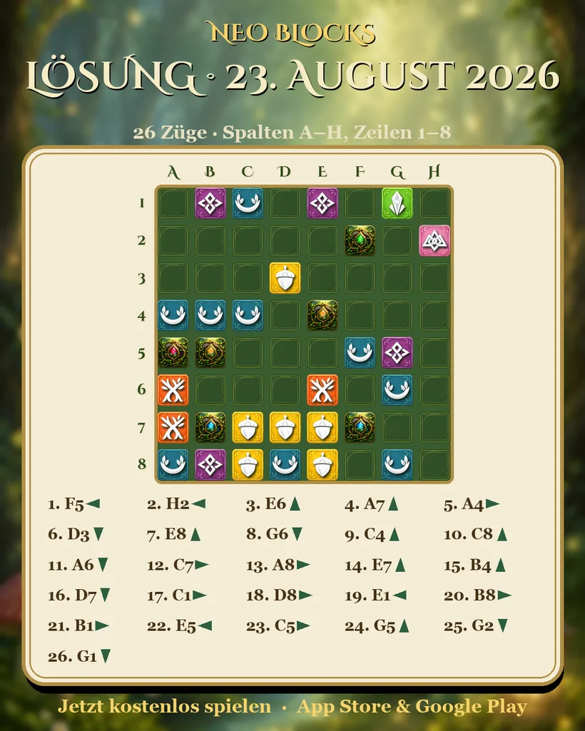 Lösung des NEO Blocks Tagesrätsels vom 23. August 2026