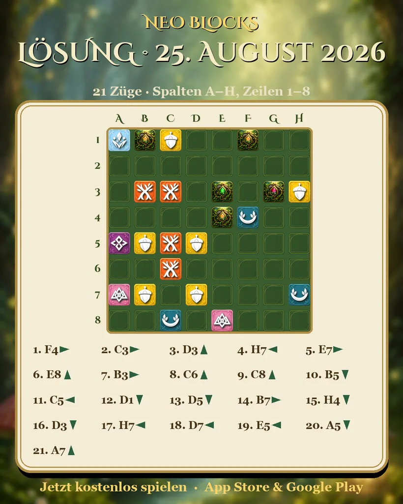 Lösung des NEO Blocks Tagesrätsels vom 25. August 2026