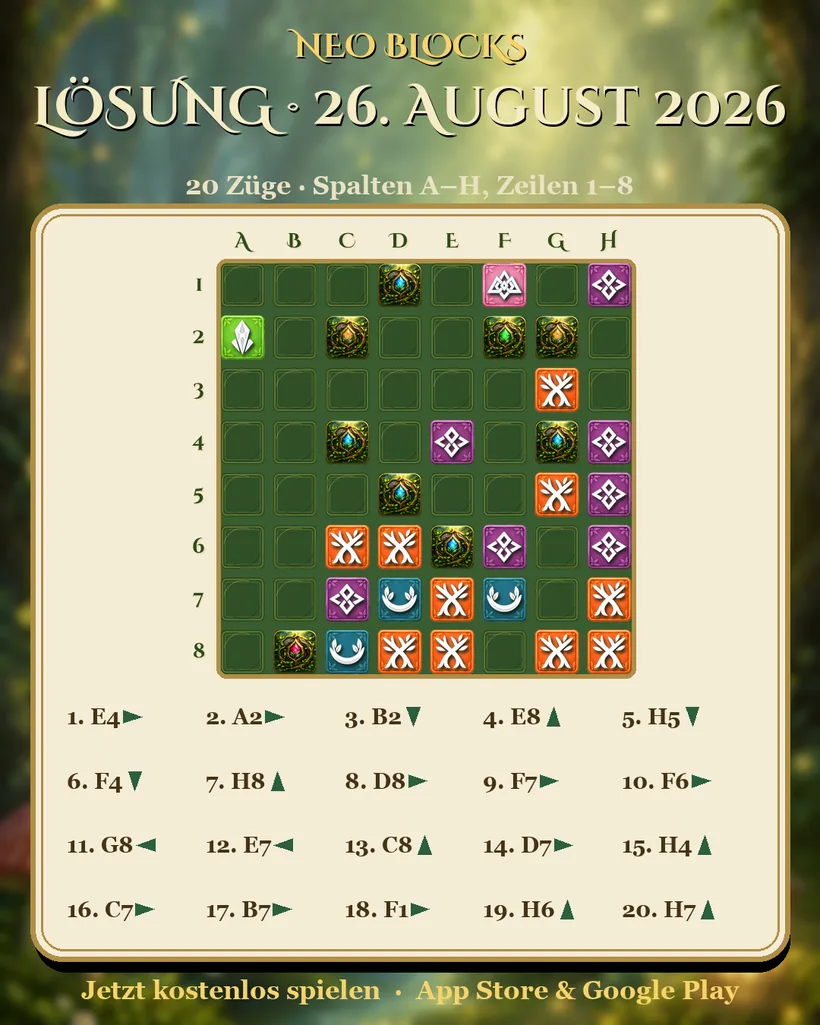 Lösung des NEO Blocks Tagesrätsels vom 26. August 2026