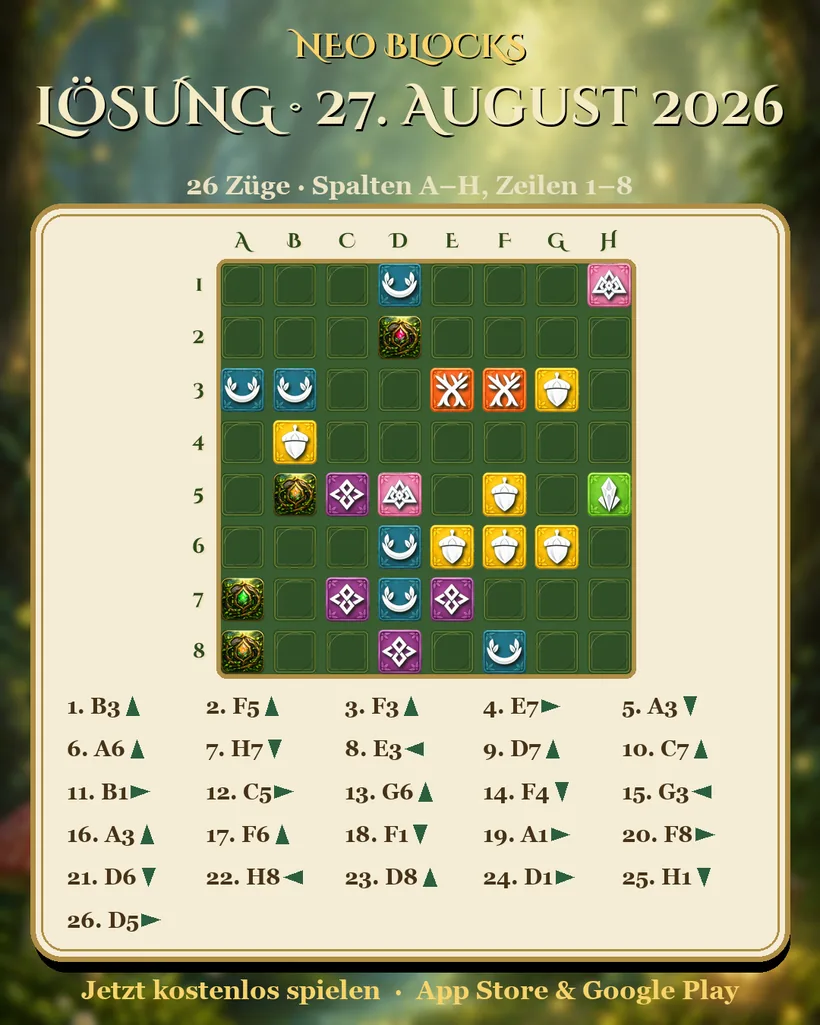 Lösung des NEO Blocks Tagesrätsels vom 27. August 2026