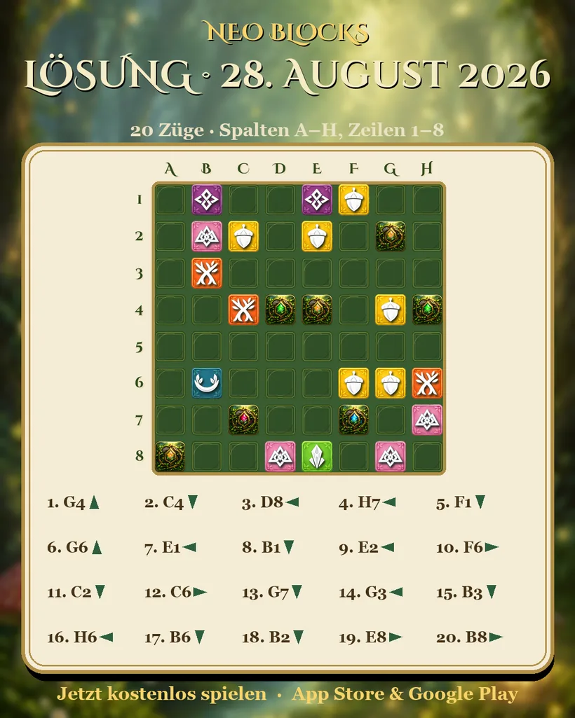 Lösung des NEO Blocks Tagesrätsels vom 28. August 2026