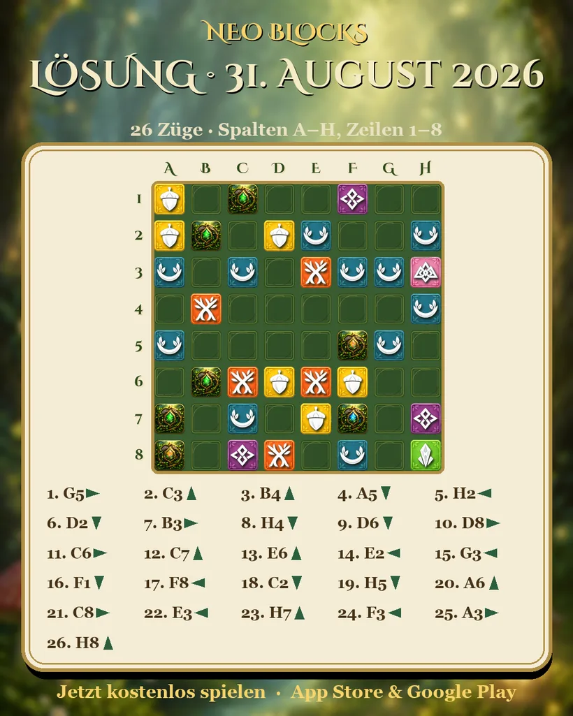 Lösung des NEO Blocks Tagesrätsels vom 31. August 2026