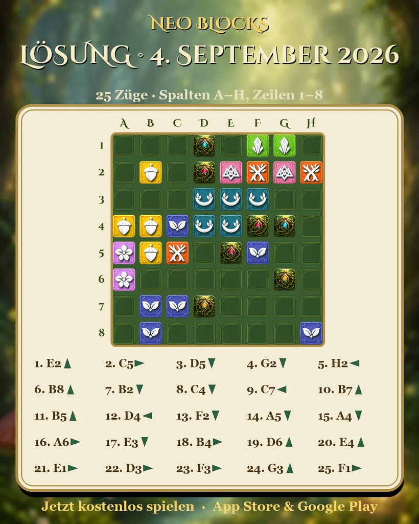 Lösung des NEO Blocks Tagesrätsels vom 4. September 2026