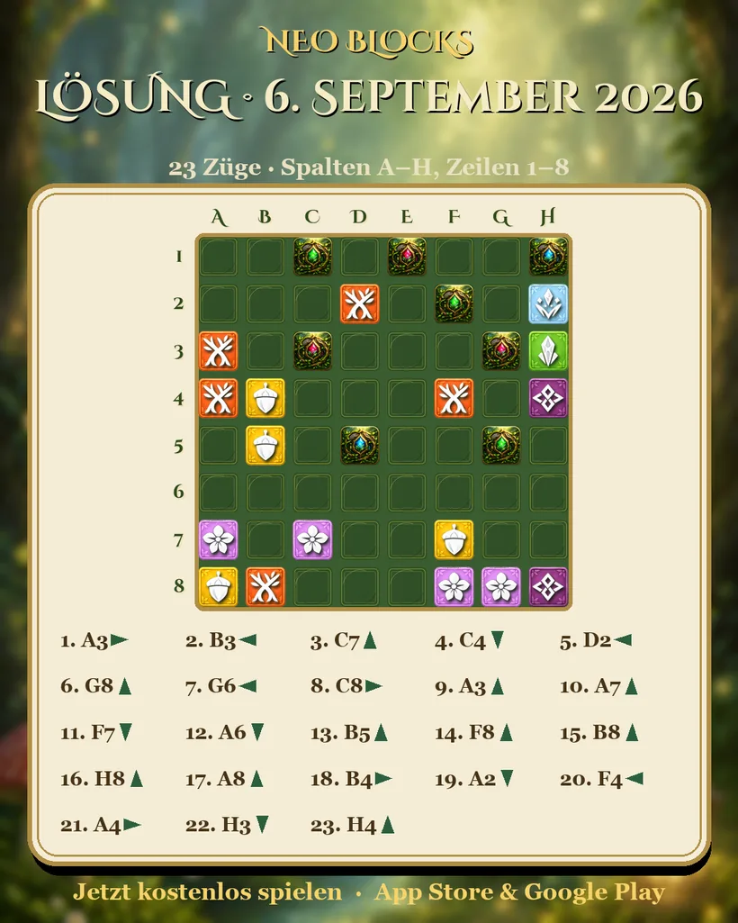 Lösung des NEO Blocks Tagesrätsels vom 6. September 2026