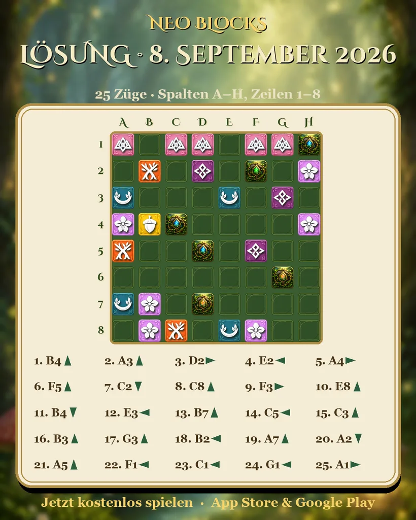 Lösung des NEO Blocks Tagesrätsels vom 8. September 2026