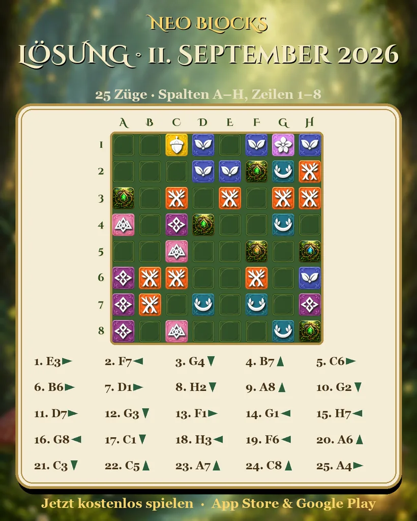 Lösung des NEO Blocks Tagesrätsels vom 11. September 2026