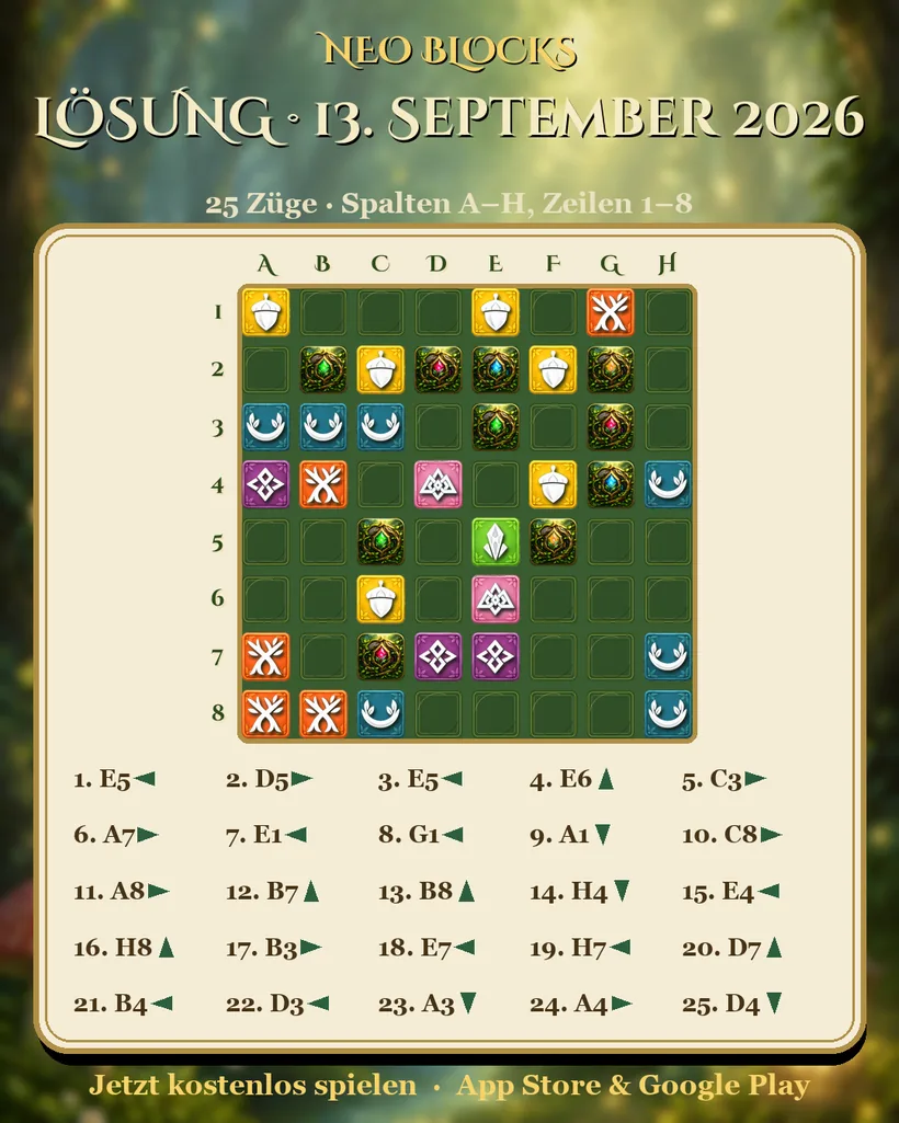 Lösung des NEO Blocks Tagesrätsels vom 13. September 2026
