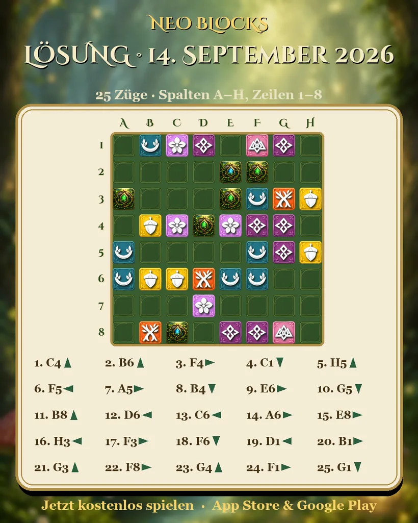 Lösung des NEO Blocks Tagesrätsels vom 14. September 2026