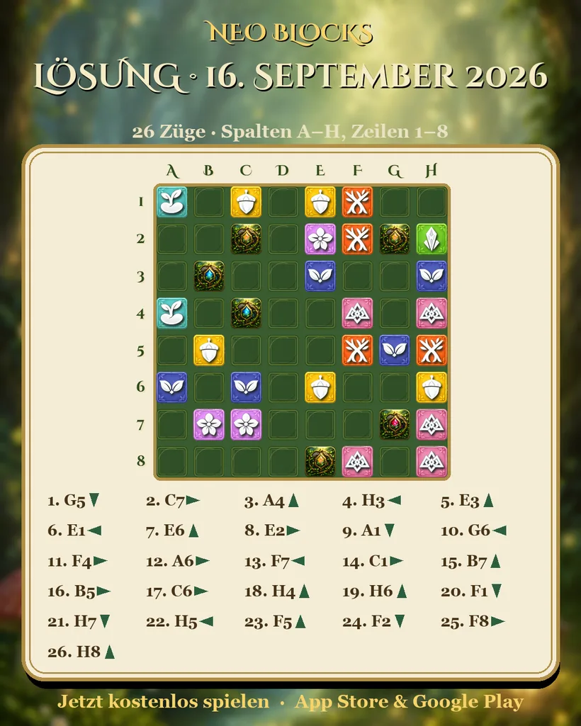 Lösung des NEO Blocks Tagesrätsels vom 16. September 2026
